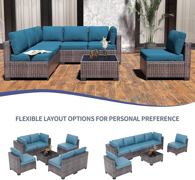 Garvee Patio Furniture Set, 7-Piece Outdoor Couches for Patio, Wicker Sectional Sofa with Coffee Table & Cushions