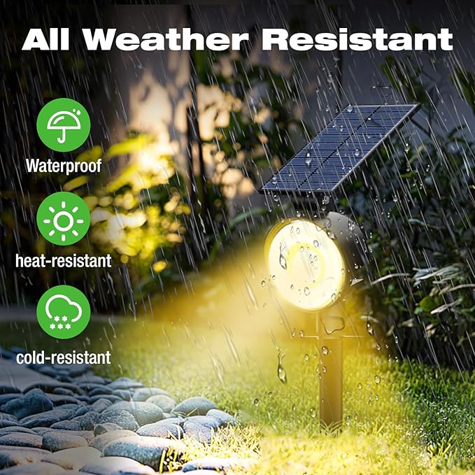 nipify 4 Pack Solar Lights Outdoor Waterproof, 53 LED Solar Spot Lights with 3 Modes Landscape Spotlights for Outside Garden Yard Trees, Warm White