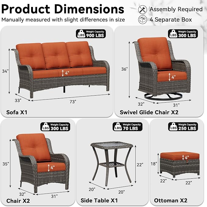 8 Piece Outdoor Wicker Patio Furniture Set, Patio Chairs Set with Thickened Olefin Cushions, High Back and Deep Seating, Hand-Woven PE Rattan, Ottoman for Porch, Deck