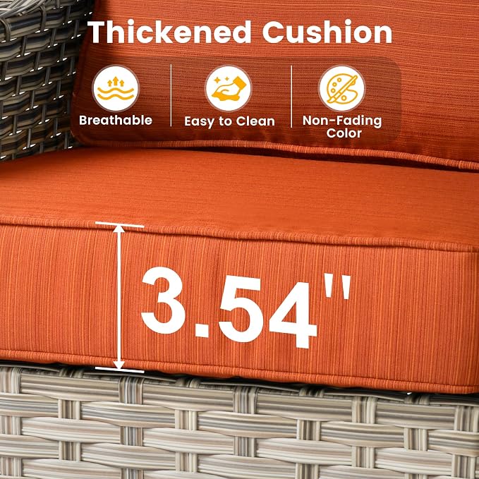 Outdoor Swivel Rocker Patio Chairs,Wicker Glider Swivel Rocking Chair Set of 2,Patio Rocking Swivel Chair Set with Rattan Side Table for Porch Deck Balcony Garden,Orange Red