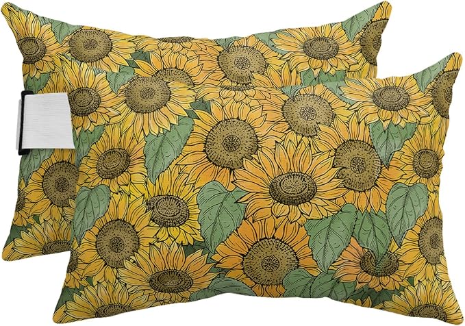 Outdoor Pillows Covers with Inserts Sunflower Rustic Flower Fall Waterproof Recliner Pillow with Adjustable Strap Throw Pillows for Patio Furniture Pool Lounge Chair, 11x16 inch, 2PCS