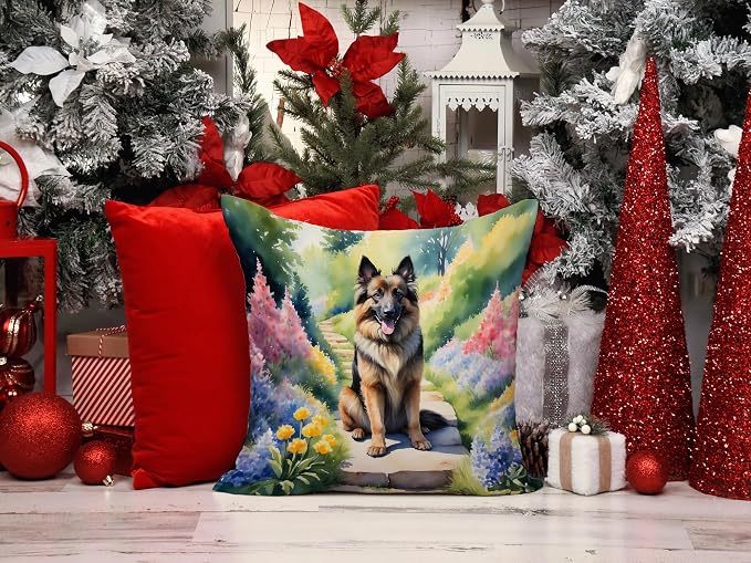 Caroline's Treasures Belgian Tervuren Spring Path Throw Pillow Machine Washable, Indoor Outdoor Decorative Pillow for Couch, Bed or Patio, 14Hx14W