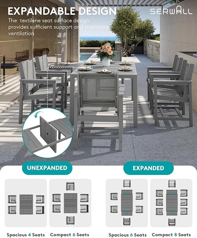 SERWALL Outdoor Dining Chairs Set of 2, All-Weather HDPE and Textilene Material Patio Chairs, Black