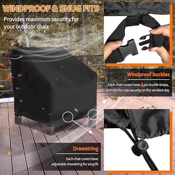 STARTWO Patio Outdoor Chair Covers 2 Pack, Outdoor Furniture Covers Waterproof adapter for Lawn Lounge Seat, Wicker, Swivel, Adirondack, Rocking Chairs, 30"W x34"D x38.5"H inch, Black