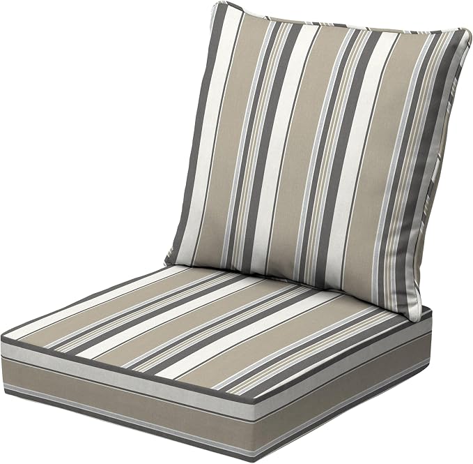 Arden Outdoor Deep Seat Cushion Set, earthFIBER, 24x24, Taupe Grey Stripe
