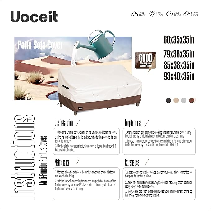 3-Seater Outdoor Couch Cover, 79Wx38Dx35H inches Outdoor Furniture Covers Waterproof，100% Waterproof Heavy Duty Patio Furniture Covers,Beige&Brown Modern Style Outdoor Sofa Cover.