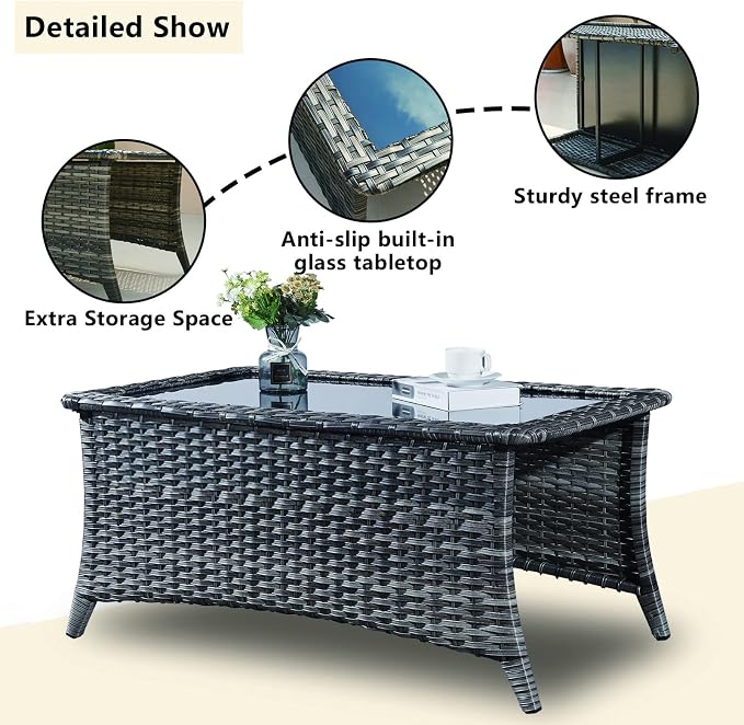 Rilyson Wicker Patio Furniture Set - 8 Piece Rattan Outdoor Sectional Conversation Sets with 4 Swivel Rocking Chairs,2 Ottomans,1 Sofa and 1 Coffee Table for Porch Deck Garden(Mixed Grey/Blue)