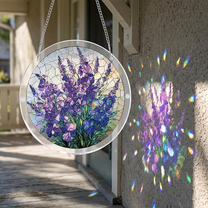 Acrylic Jigsaw Puzzle Suncatcher-Violet Garden Grace, Stained Glass Window Hanging, Home Decor Creative Mom Gifts, Birthday Gifts for Women,Wife, Sisters, Aunt, Besties 7.4in (Violet)