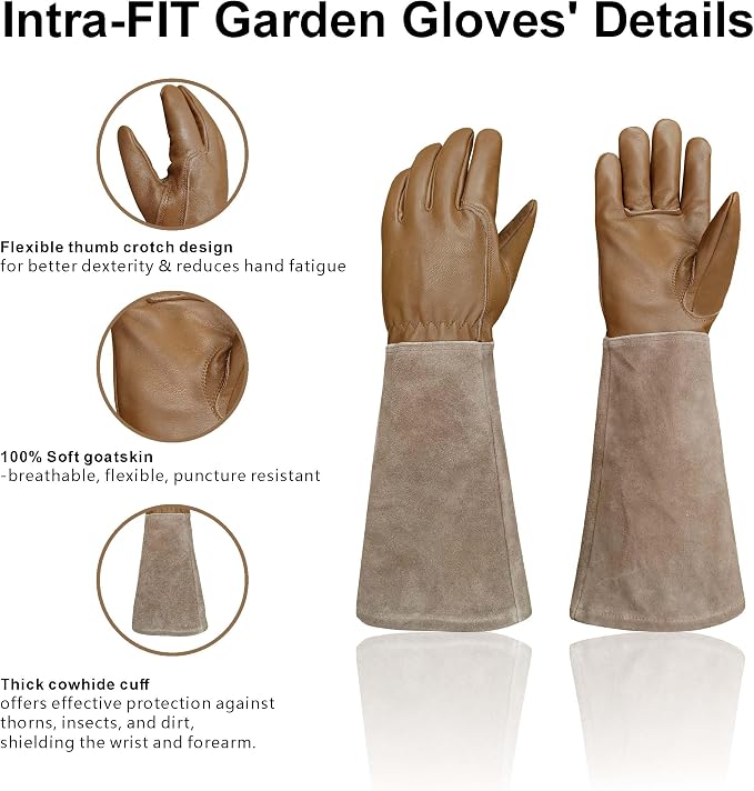 Rose Pruning Gloves with Forearm Protection, Thorn Resistant | Embroidery Design with Extra Long Cuff for Gardening and Pruning Tasks