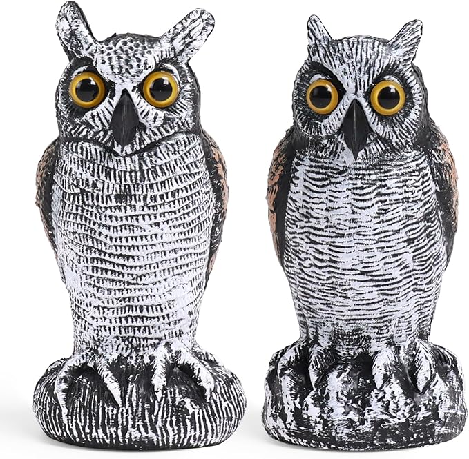 OFFO 2 Pack Fake Owl, Owl Statue for Garden and Yard Decoration, Weatherproof Plastic Outdoor Owl Decor for Porch Pool Patio Yard, 8-Inch Height, Long + Short Ear Owl