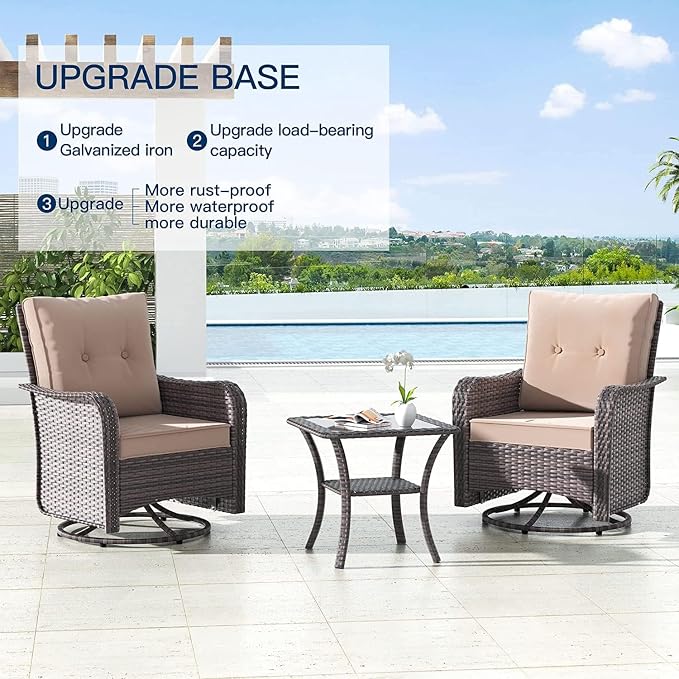 Kullavik 12PCS Outdoor Patio Furniture Set,PE Wicker Rattan Sectional Sofa Patio Conversation Sets with Tempered Glass Table,Swivel Rocking Chairs Set,Sand