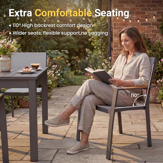 RoyalCraft Aluminum Outdoor Patio Table and Chairs Set with 91.7" L-62 L Expandable Dining Table, 9-Pieces Patio Furniture Set for 8, Outdoor Dining Set with Stackable Quick Drying Chairs, Grey