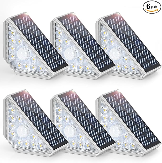 Kondras 6-Pack Solar Step Lights for Outside, Motion Sensor Waterproof Outdoor Stair Lights, Solar Powered LED Outdoor Step Lights Decor for Yard Garden Porch Patio Pathway Deck,