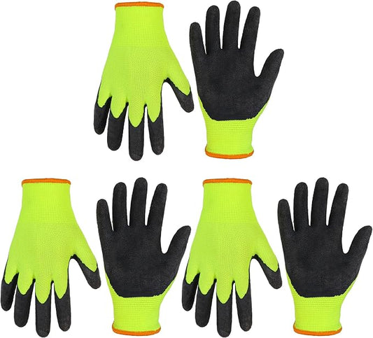HANDLANDY 3 Pairs Kids Gardening Gloves, Grippy Kids Work Gloves, M | Foam Rubber Coated Children Toddler Garden Yard Work Cycling Outdoor Playing Gloves for Girls Boys