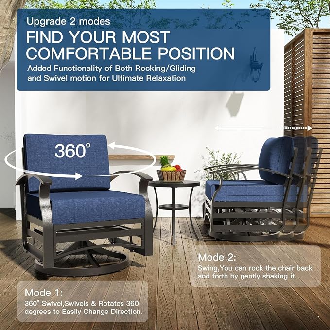 Kullavik Aluminum Patio Furniture Set,6 Piece Modern Metal Outdoor Patio Furniture w/5.1'' Thick Cushion and Swivel Chairs,Patio Conversation Sets for Porch,Deck,NavyBlue