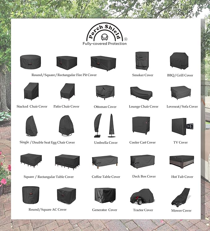 Porch Shield Patio Table Cover - Waterproof Outdoor Dining Table and Chairs Furniture Set Cover Rectangular - 75 x 43 inch, Black