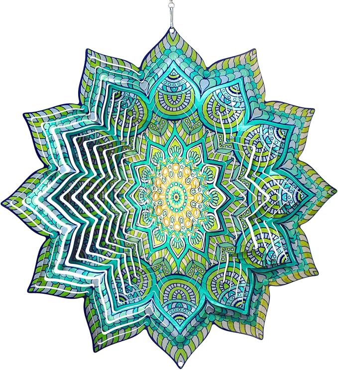 Wind Spinner Mandala Peacock Flower,12Inch Stainless Steel Wind Spinners Outdoor,Garden Decor,3D Kinetic Yard Art Decorations,Garden Gifts for Women Mother Father Men,Hanging Sculptures