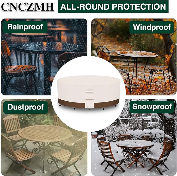Heavy Duty Patio Furniture Covers Waterproof, 600D Round Outdoor Furniture Cover Waterproof for Sectional Sofa Couch, Outdoor Dining Table and Chair Set Covers 92"DIA x 28"H, Beige Brown