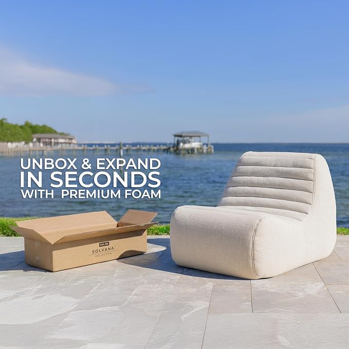 Big Joe Solvana Outdoor Sectional, 7 Piece Patio Furniture Set, Performance Linen Weather-Resistant Fabric Sofa, Sunlit Cream
