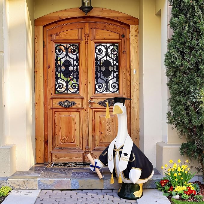 Graduation Porch Goose Outfit Goose Dress Clothes with Grad Sash, Cap and Gown Costume for 23" Gooses Statue Decoration Patio Yard Garden Lawn Outdoor Decors