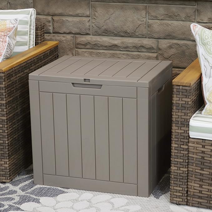 Sunnydaze Outdoor Deck Box - Lockable Package Delivery Box - Weather-Resistant Outdoor Storage Bin - 32-Gallon Faux Plank - Driftwood