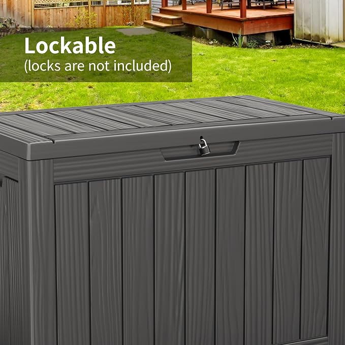 Vixzen 45 Gallon Deck Boxes Outdoor Waterproof, Lockable Outdoor Storage Box for Patio Cushions Storage Furniture, Garden Tools, Pool Supplies, Weatherproof and UV Resistant (Black, 45 Gallon)