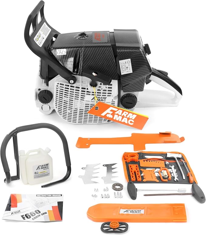 F660VW 92cc Gas Chainsaw, 24/25 Inch Alloy Bar & Chain, Professional Chain Saw for Tree Felling, 5.2KW 6.4HP 2-Cycle Gasoline Chainsaw,Wood Cutting, Milling – Compatible with MS660 G660 Parts