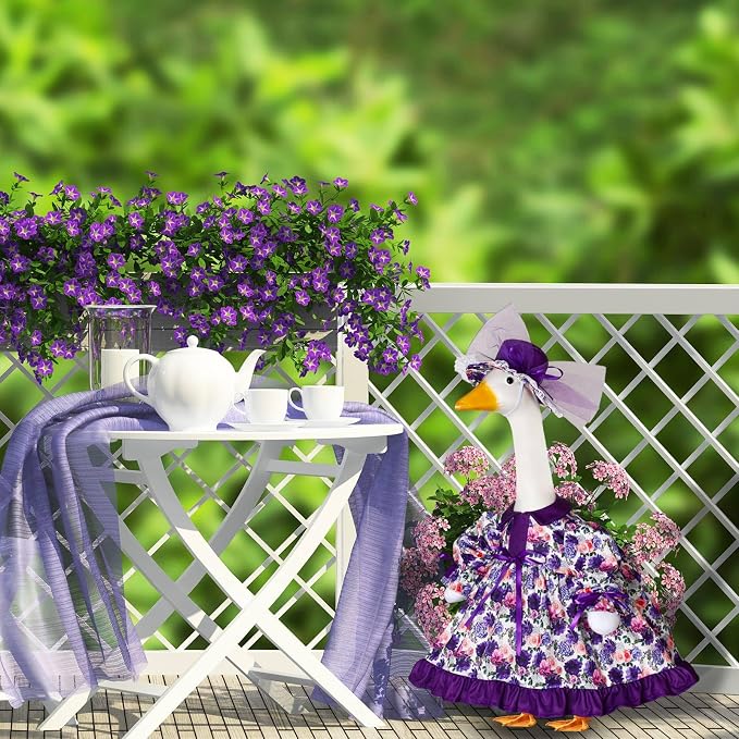 Spring Flower Goose Outfit Daisy Rose Floral Dress for 23'' Cement Plastic Goose Statue for Valentines Day Summer Outdoor Garden Yard Patio Lawn Decor (Purple Flower)