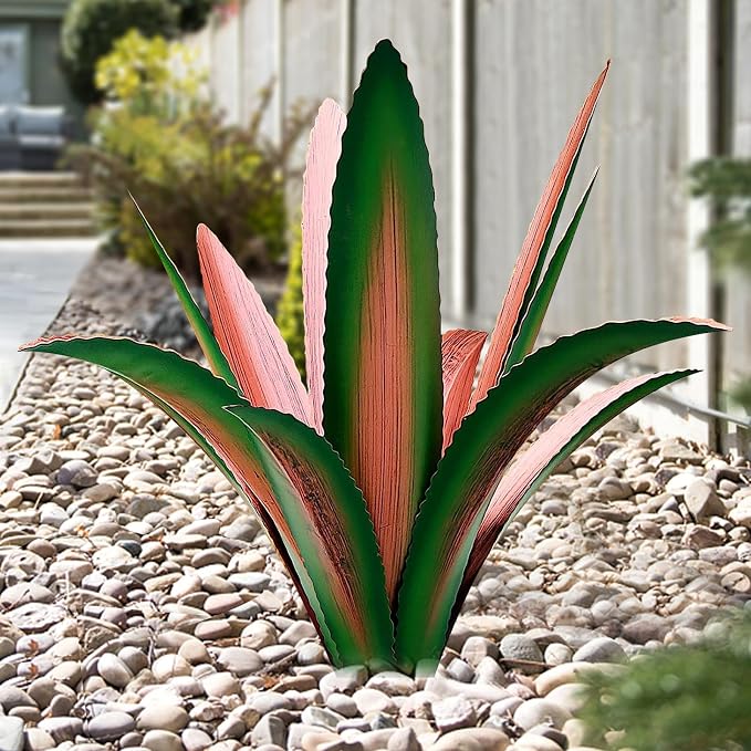 TOMBABY Enlarge Thickened Wind Resistant Metal Agave Garden Art Plant Country Sculpture Statue Outdoor Decoration Courtyard Lawn Ornament Gift (12 Leaves Green 1 pcs)