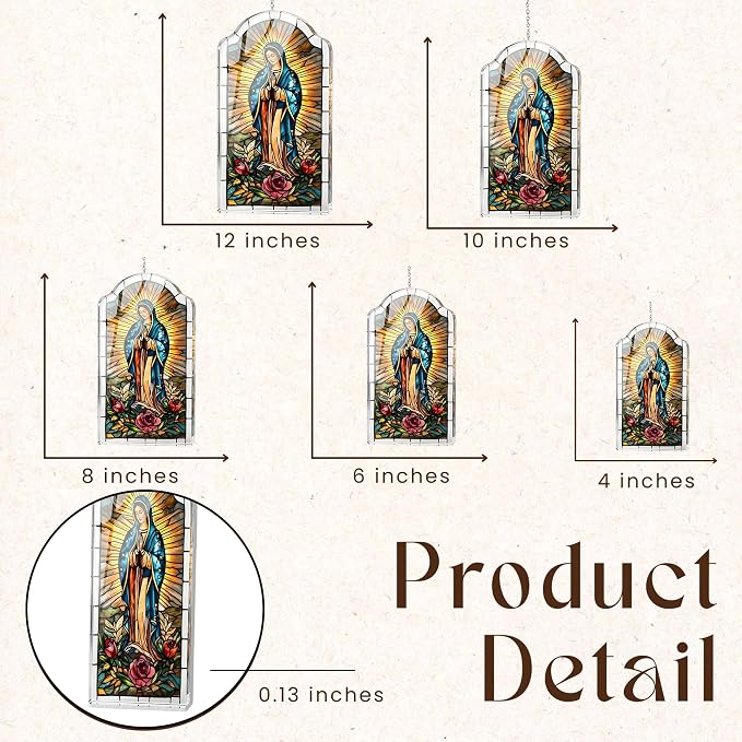 Our Lady of Guadalupe Acrylic Suncatcher, Suncatchers for Window Hanging Ornament, Christian Stained Glass Effect Art Garden Decor for Lover, Gifts for Mother's Day, Mom, Grandma, Wife, Women, Nana