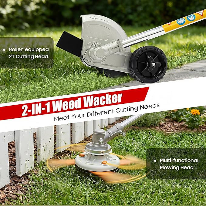 2 Stroke 26cc Gasoline Weed Trimmer Brush Cutter Lawn Edger Grass Weed Eater, Gas Weed Trimmer Gas Weedeaters Grass Trimmer Cordless Gasoline Power w/ 2 Blade Heads
