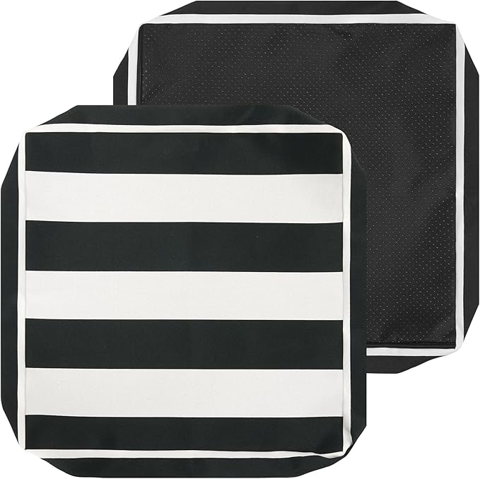 FUNHOME Outdoor Cushion Covers 24 x24 x4 inch,Set of 2,Non-Slip Grips Bottom,Chair Cushion Covers for Garden Patio Furniture Seat,Waterproof&Fade-Resistant Slipcover Only,No Insert(Black White)