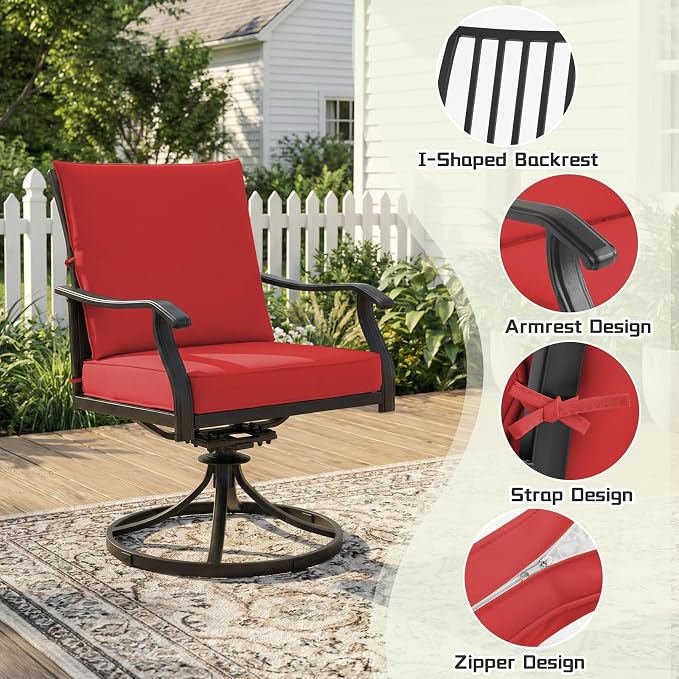 5 Piece Outdoor Patio Dining Set, 36’’ Round Dining Table with Umbrella Hole & 4pcsPatio Swivel Rocking Chairs, Outdoor Furniture Dining Set for Patio, Balcony, Lawn, Garden, Backyard