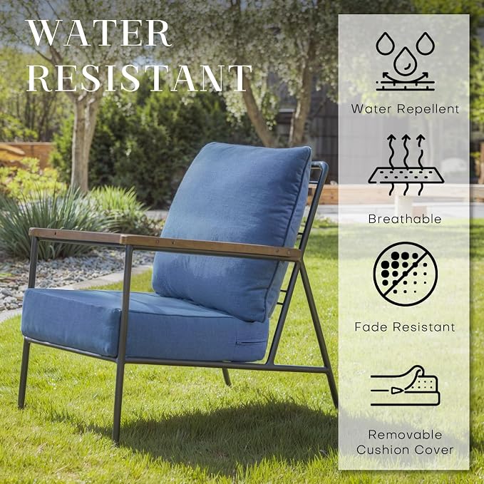 Luxury 24*24*6in Outdoor Patio Cushions, 3 Pieces Navy Blue Outdoor Cushion | 6in Outdoor Patio Cushions, Water-Resistant, Reversible, Removable Cover, for Patio Chairs Sofa Couch Loveseat