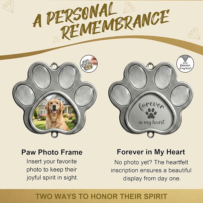 Dog Memorial Gifts for Loss of Dog, Personalized Pet Memorial Suncatcher with Paw Photo Frame, Pet Loss Sympathy Gift, Dog and Cat Remembrance Bereavement Passing Away Keepsake with Memorial Bracelet