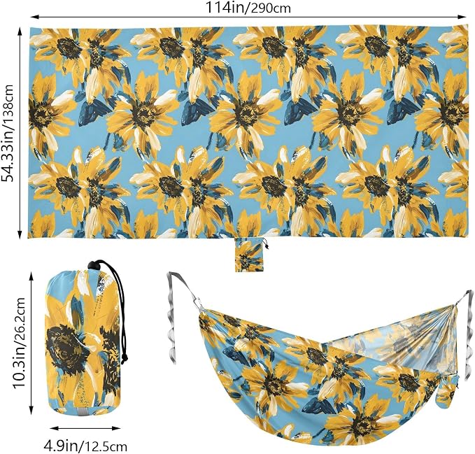 Camping Hammock Outdoor Hammocks for Outside Graffiti Yellow Flower Beach Trees Portable Lightweight with Pockets Tree Straps Indoor Small