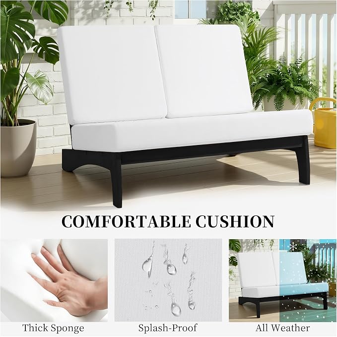 7 Pieces All Weather Black Wood Patio Furniture Sets, 2 Patio Loveseat, 4 Patio Bistro Chair, Outdoor Sectional Sofa Furniture Backyard Conversation Set with Coffee Table - Beige