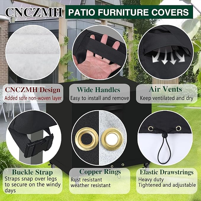 Heavy Duty Patio Furniture Covers Waterproof, 600D Outdoor Furniture Cover Waterproof for Sectional Sofa Couch, Outdoor Dining Table and Chair Set Covers 46''L x 25''W x 40''H, Black