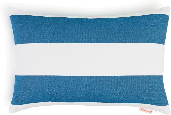 Sunbrella Cabana Stripe White/Blue, Zippered Boudoir Pillow Cover ONLY (Set of 2) Indoor/Outdoor, Fill Sold Seperately