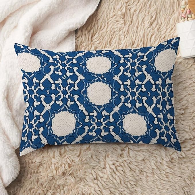 Blue Geometric Lumbar Pillow Cases Blue and White Trellis Throw Pillow Cover Farmhouse Outdoor Garden Decoration for for Home Bedroom Living Room Bed 16x24in