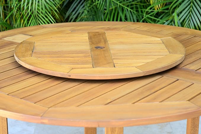 Urban Elements Melbourne 9-Piece Round Patio Furniture Set | Teak Finish 100% FSC Eucalyptus Wood | Backyard Furniture, Outside Table and Chairs, Outdoor Dining Set, 9-Piece Grey