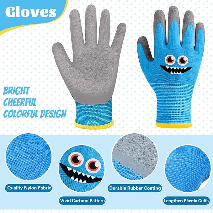 3 Pairs Kids Work Gardening Gloves (Multicolor (Age 9-11)) | Children Yard Work Gloves Breathable Rubber Coated Garden Gloves for Toddlers Girls Boys