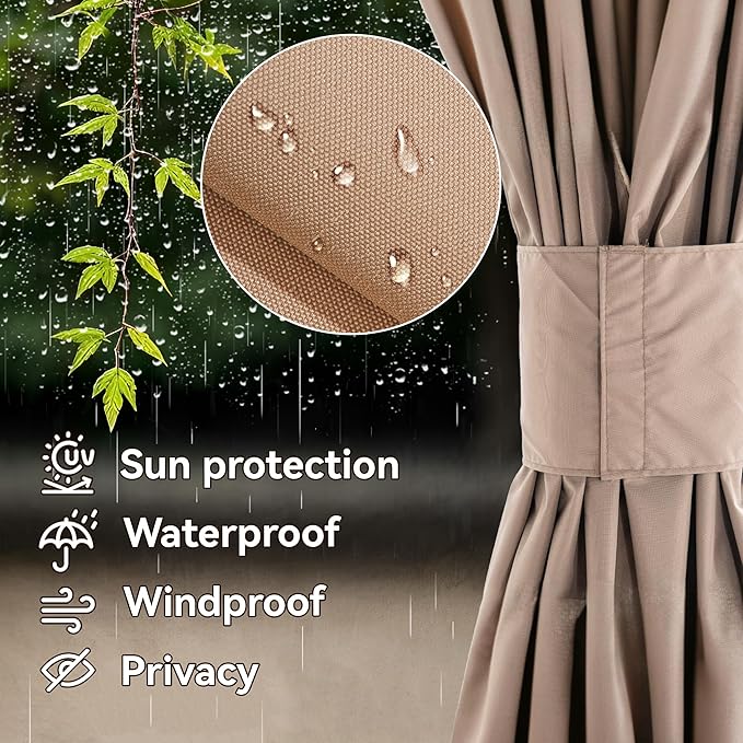 Covered Outdoor Gazebo Curtain Replacement Universal 4-Panel Sidewalls 10' x 12', Outdoor Gazebo Privacy Curtains with Zipper, Replacement for Outdoor, Patio Canopy, Garden and Backyard (Curtain Only)
