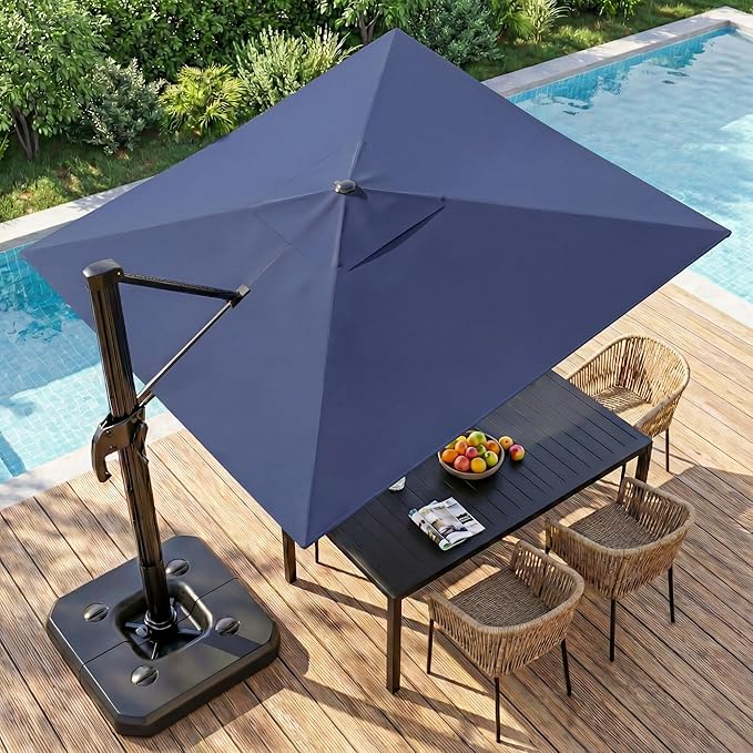 LAUSAINT HOME 10FT Square Cantilever Patio Umbrella, 360° Rotation Offset Umbrella with Aluminum Frame, Large Outdoor Sun Shade for Backyard, Pool, Deck, Lawn(Square, Navy Blue)