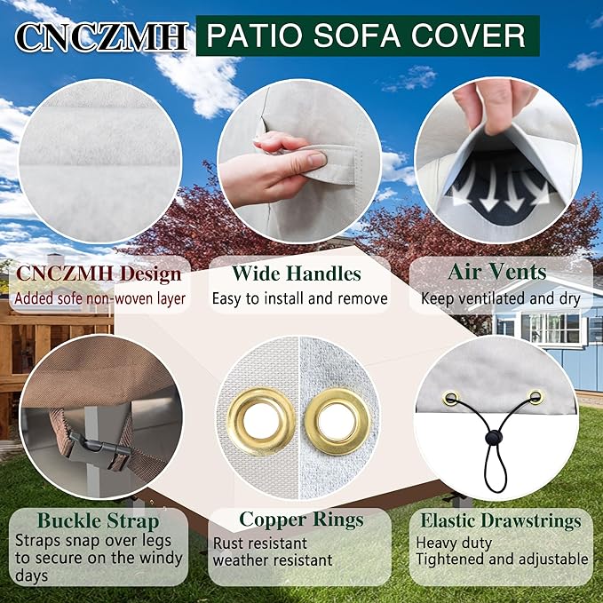 Heavy Duty Patio Sofa Covers Waterproof, Outdoor 3-Seater Couch Cover Waterproof, 600D Outdoor 2-Seater Loveseat Furniture Covers with Air Vent Handle 60''W x 35''D x 24''H/ 35''H Beige Brown