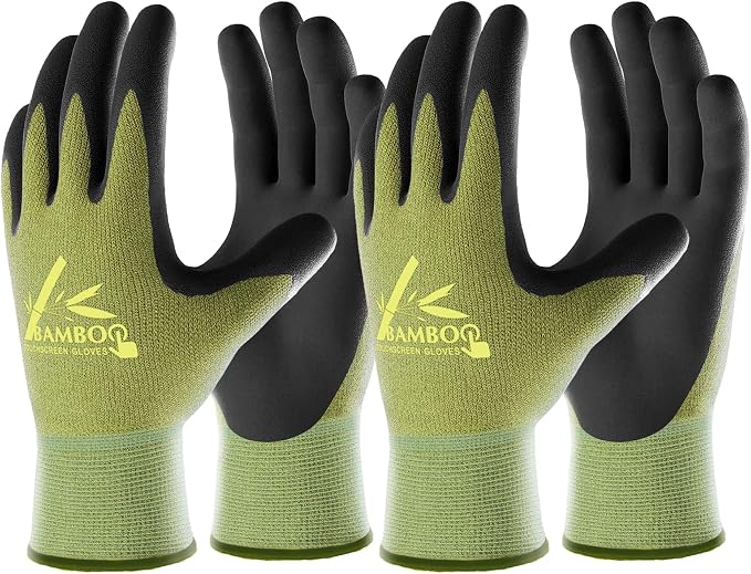 COOLJOB 2 Pairs Gardening Working Gloves for Men and Women, Touchscreen, Grippy Nitrile Rubber Coated for Garden Yard, Green/Black,Medium Size (M)