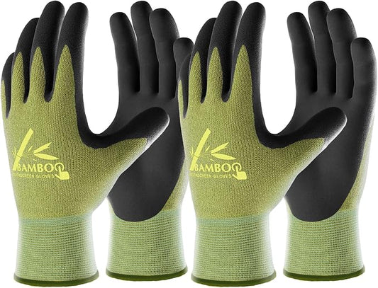 COOLJOB 2 Pairs Gardening Working Gloves for Men and Women, Touchscreen, Grippy Nitrile Rubber Coated for Garden Yard, Green/Black,Medium Size (M)