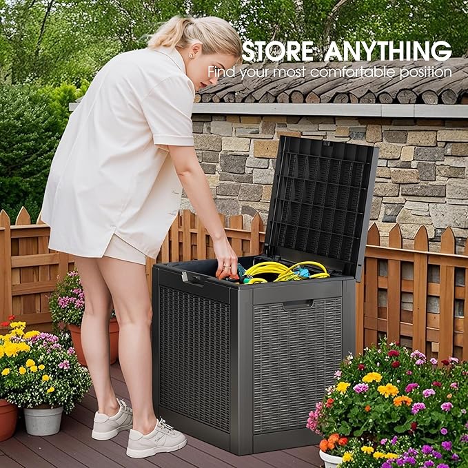 36 Gallon Outdoor Storage Box Resin Deck Box,Waterproof Package Delivery and Storage Box,Furniture Side Table for Patio Furniture Cushions Pool Accessories Porch Garden Tools,Black
