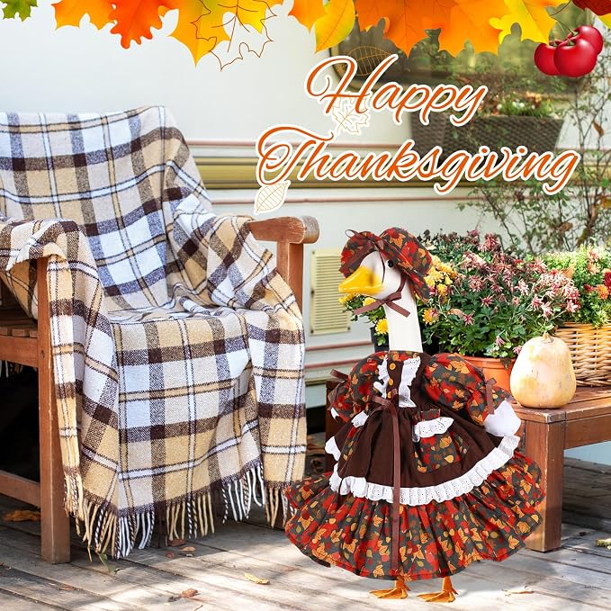FuWeave Fall Porch Goose Outfit Maple Goose Costume Fancy Porch Geese Clothes with Wide Hat for 23" 17" Outdoor Patio