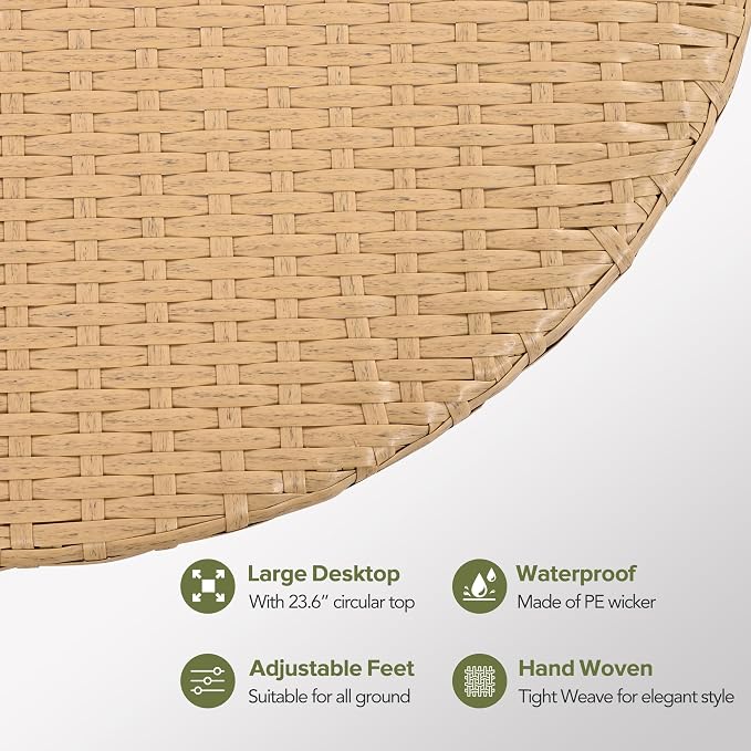 LUMISOL 7-Piece Rattan Patio Furniture Set, Boho Outdoor Conversation Set Sectional Sofa with Thick Cushions, Single Sofa Chairs, Ottomans & Coffee Table for Backyard & Garden, Brown